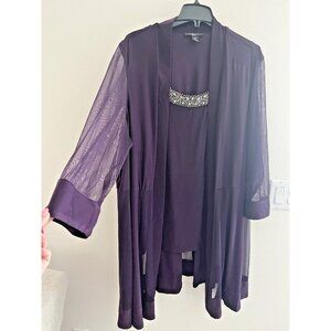 R+M Richards Mock Jacket & Tank Size 14W Beaded Collar Purple 3/4 Sleeves